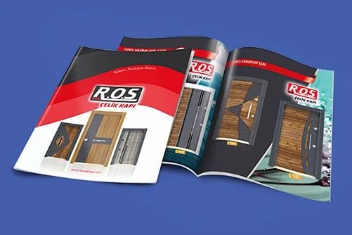 R.O.S Çelik Kapı model kataloğu kapak ve iç sayfa — ofset baskı örneği